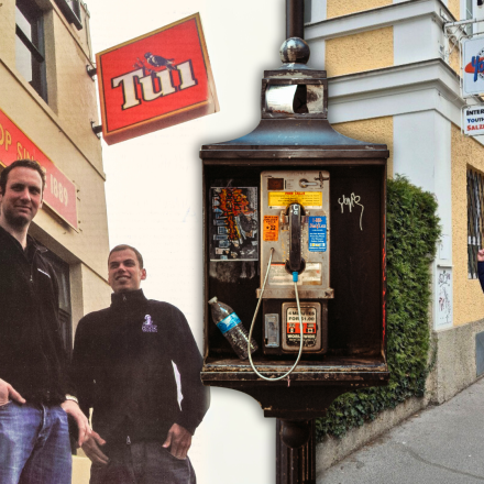 Dave Bulling Outside the Soho Backpackers in Austria